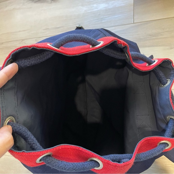 Vtg 90s Tommy Hilfiger Flag Logo Cinch Backpack, Canvas Tote, School Bag - Picture 4 of 16